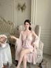 Summer sexy V-neck suspender shorts pajamas three-piece women's sweet ice silk cool loungewear ins style