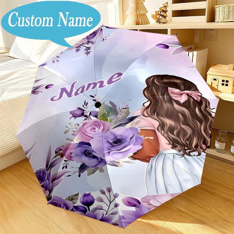 Custom Name Umbrella Floral Princess Umbrella 8-Frame for Travel, Camping, Casual Lightweight Portable, Essential for Family Gifts