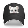 Adjustable Cap with Cute White Cat Print Cartoon Pet Sports Hat Breathable Simple Sunshade Casual H Sandwich Baseball Cap
