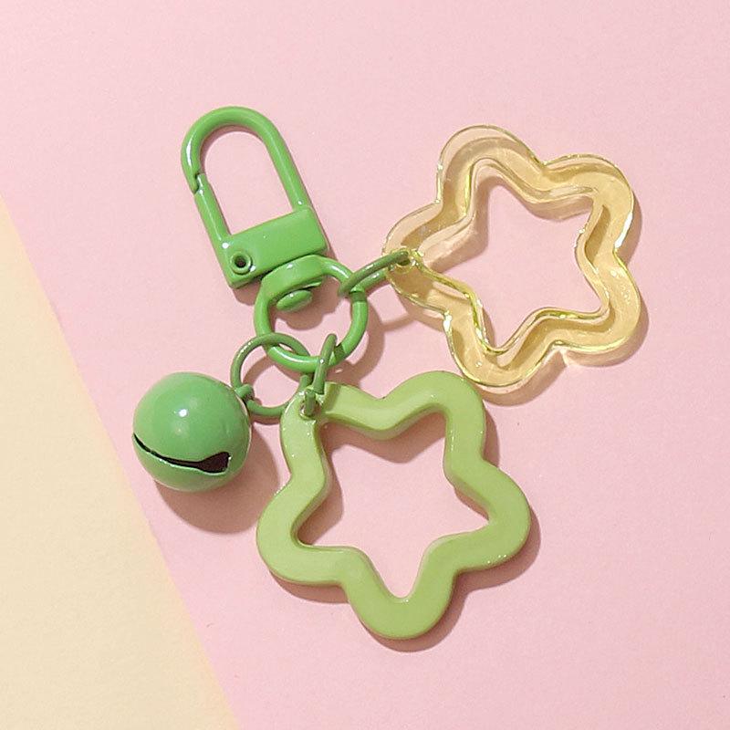 Colorful Handmade Double Star Keychain with Bell Ornaments - DIY Women's Bag Decoration