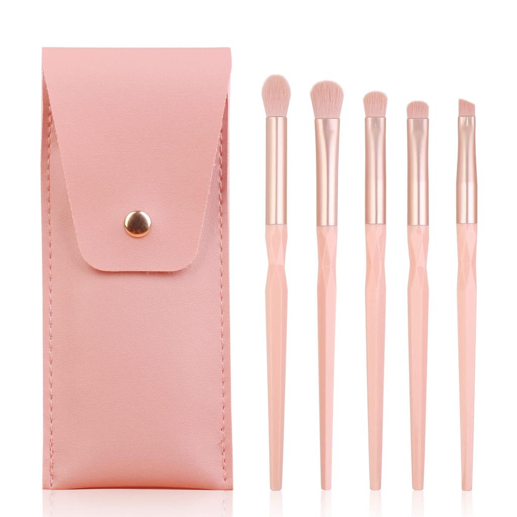 ENZO KEN Pink Resin Eyeshadow Makeup Brush Set with Travel Portable Eyeshadow Brush Set for Smoky Eye Nose Dark and Puff Hourglass Handle Bag,