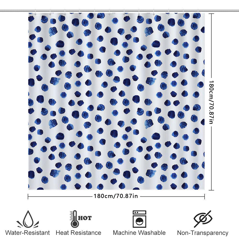 Blue Watercolor Polka Dot Shower Curtain Modern Bathroom Decor Waterproof Fabric Shower Rug Liner Set 72 X 84 (3 Packs)