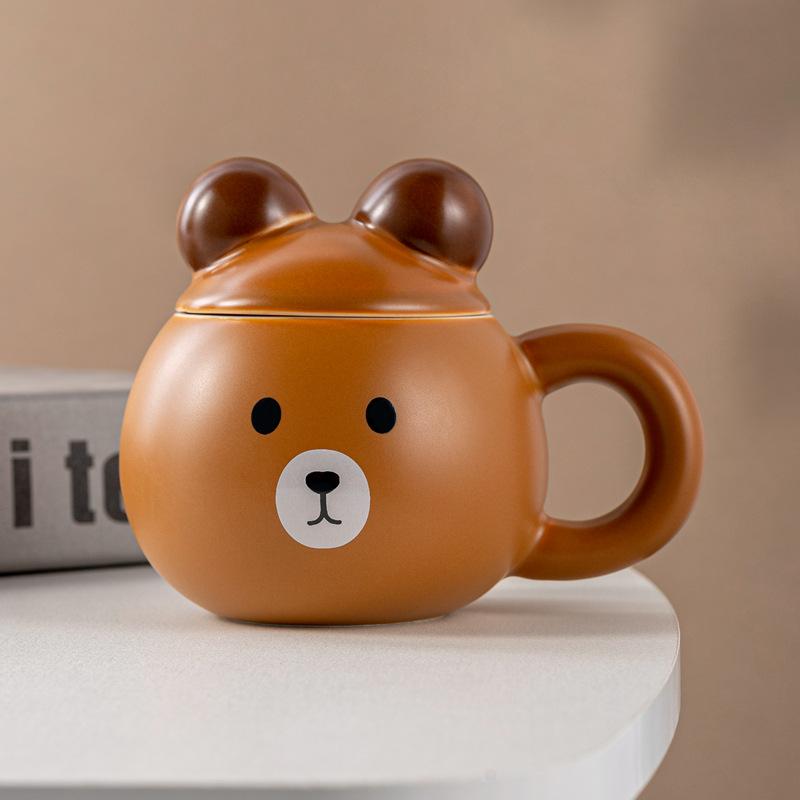 

Новая мультяшная кружка-медведь с крышкой, офисная керамическая чашка высокой ценности, кофейная чашка для дома, для пары 420ML