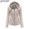 BITCED Hooded Leather Jacket Two-Piece Set with Detachable Lining Plus Size Leather Jacket for Women Spring/Autumn Outerwear