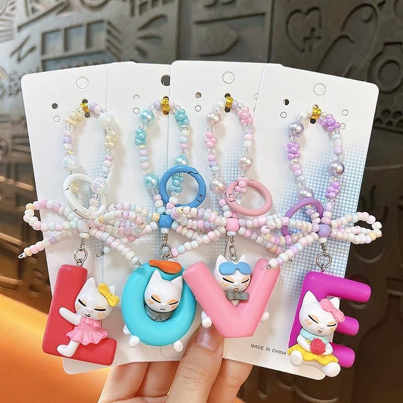 Alphabet Beaded Cat Phone Charm & Keychain Bag Pendant