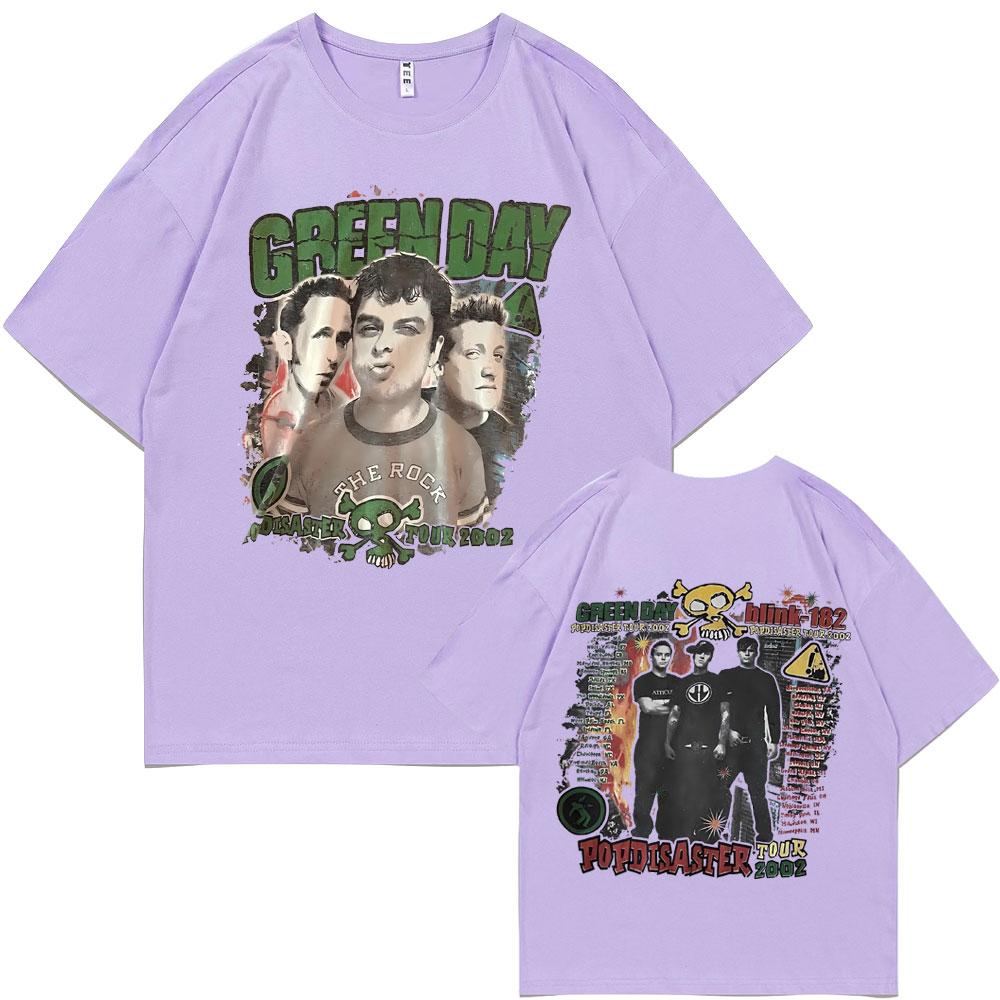 Rare Punk Band Green Day Popdisaster Tour 2002 T-shirts Unisex Women Vintage Gothic Rock Oversized Tshirt Male Cotton Casual Tees