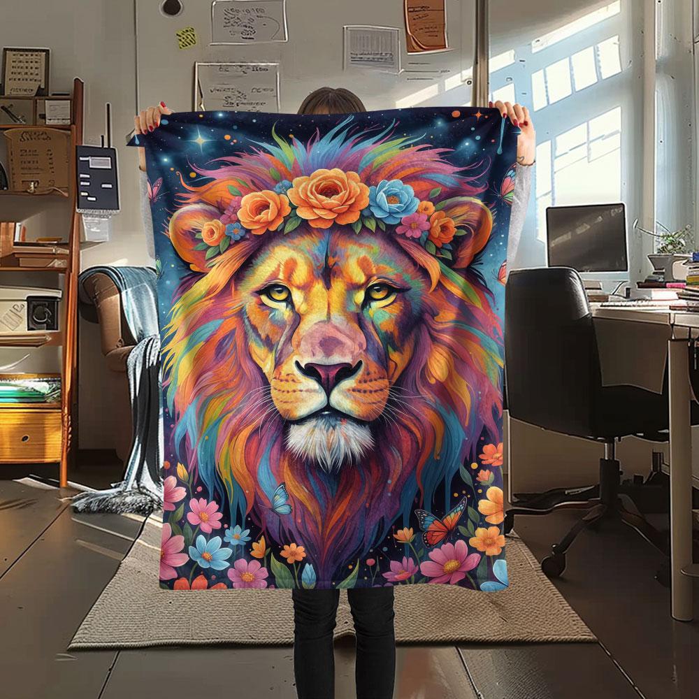 1Pc Liquidpaintanimals Print Flannel Blanket, High Quality Comfortable for All Seasons, Home Decor, Warmth and Comfort, Perfect for Christmas Gifts