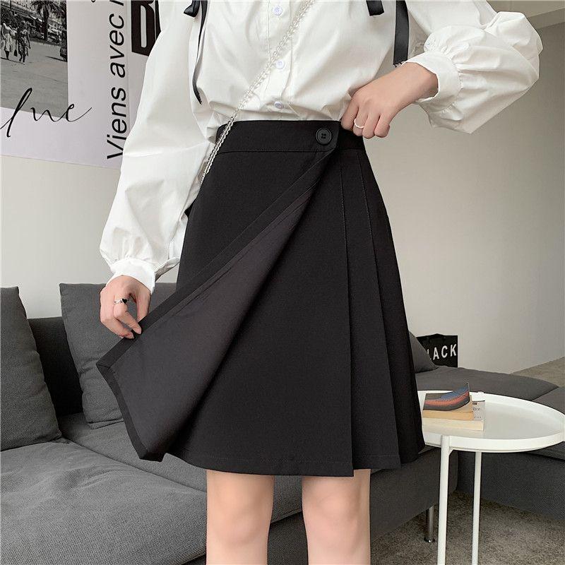 2025 Autumn/Winter Plus Size High-Waist Slimming Hip-Cover Mid-Length Irregular Pleated A-Line Skirt