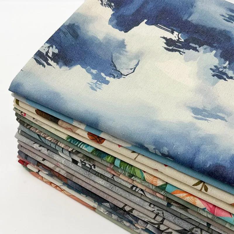 0.5m/1m/2m Encrypted Cotton Linen Retro Chinese Ink Style Fabric For Decorative Cloth Tablecloths Curtains Handmade DIY Fabric