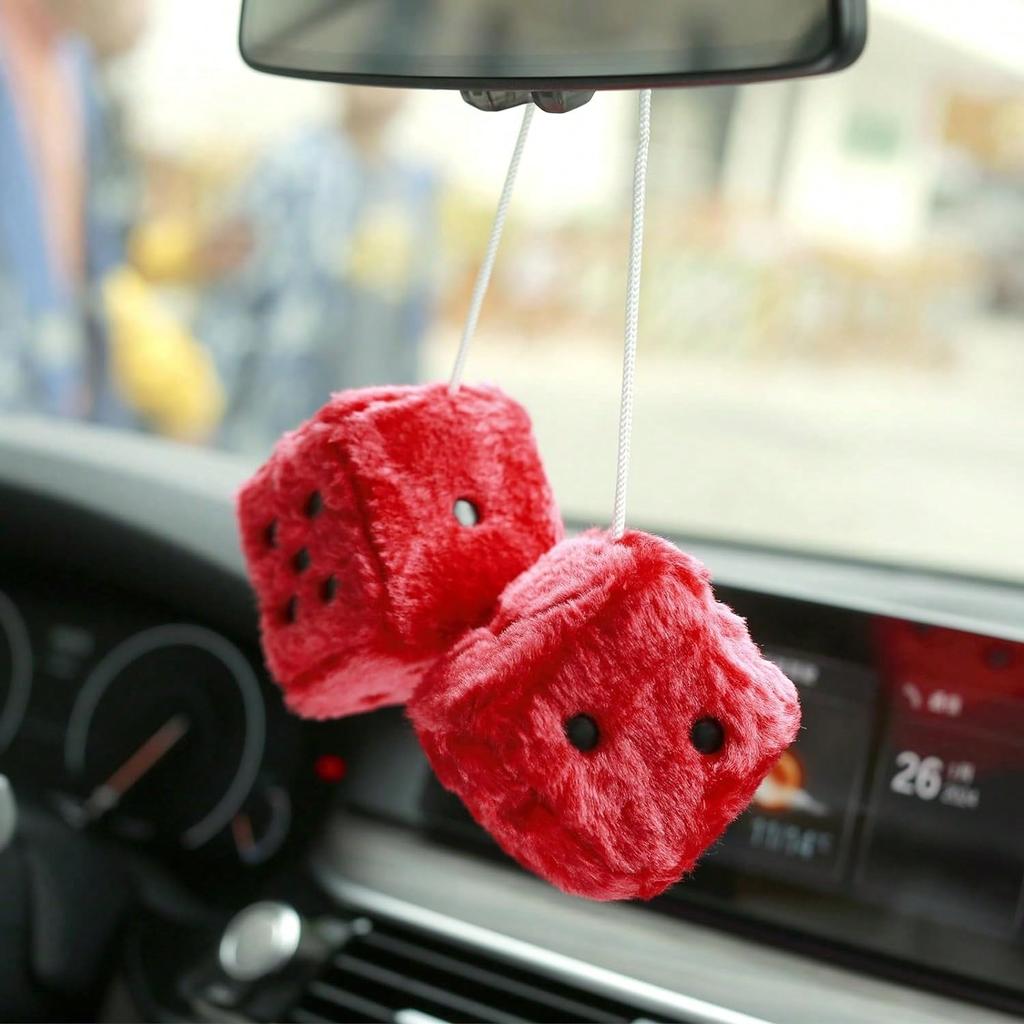 Couple Fuzzy Dice With Leather Dots Retro Car Mirror Hanging Accessories For Car Decoration