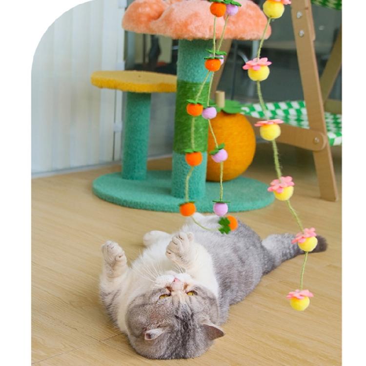 Boredom Cats Chasing Toy with Felt Fruit Ball And Natural Rope Teaser Wand Enrichment Toy For Climbing Hunting Activity
