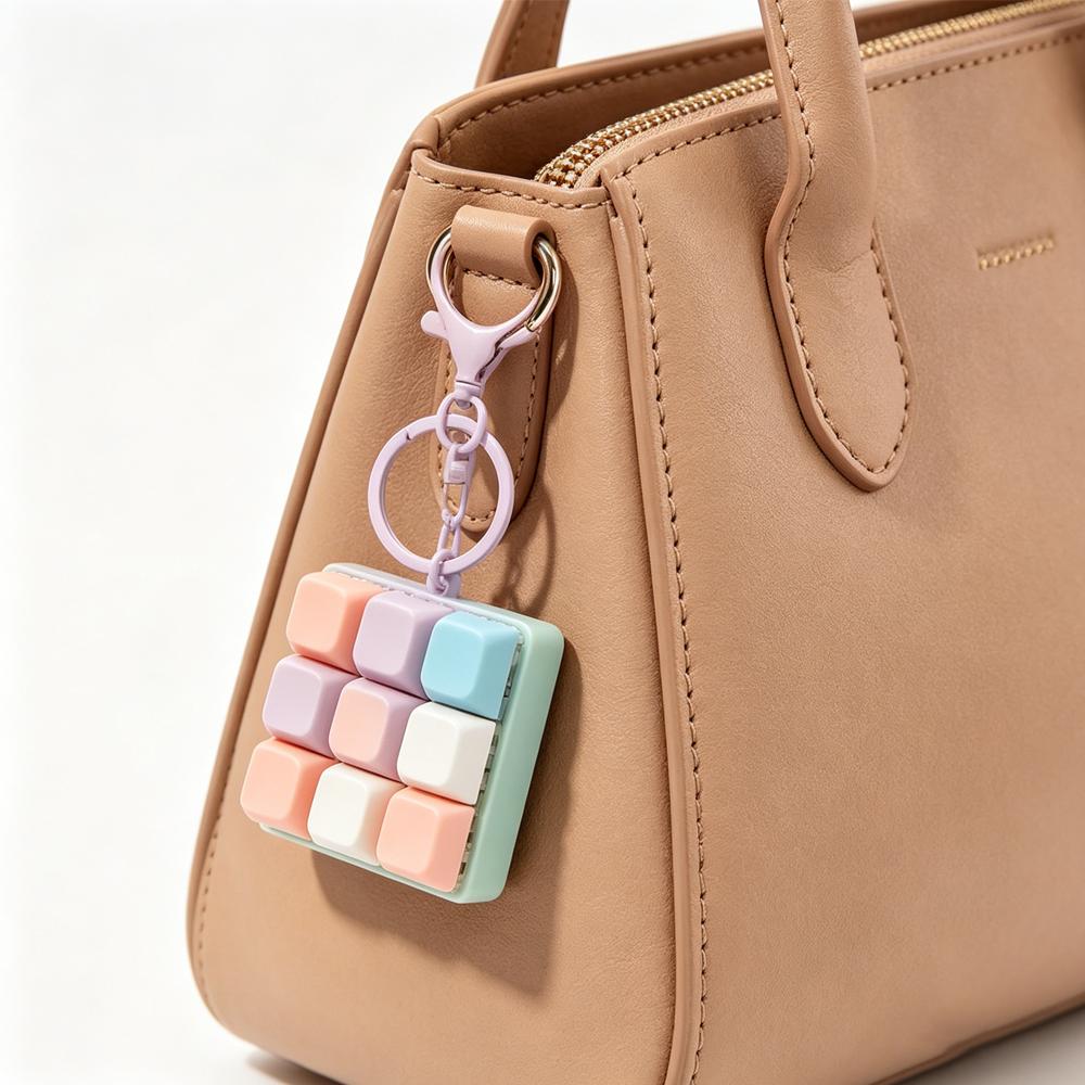 Cute 9 Keys Keyboard Keychain Stress-Relief Toys Clicking Keyboard Toy DIY Button Keycap Keyring Birthday Gifts for Friends Kids