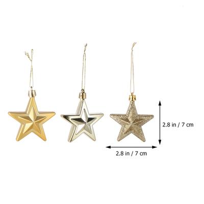 18Pcs Christmas Five Pointed Star Decor Plastic Hanging Ornament for Tree Home Office Hotel School Store Xmas Decoration