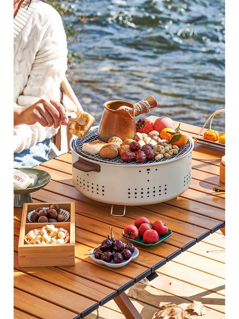 Multifunctional Outdoor Camping Tea-Boiling BBQ Grill with Small Charcoal Rack