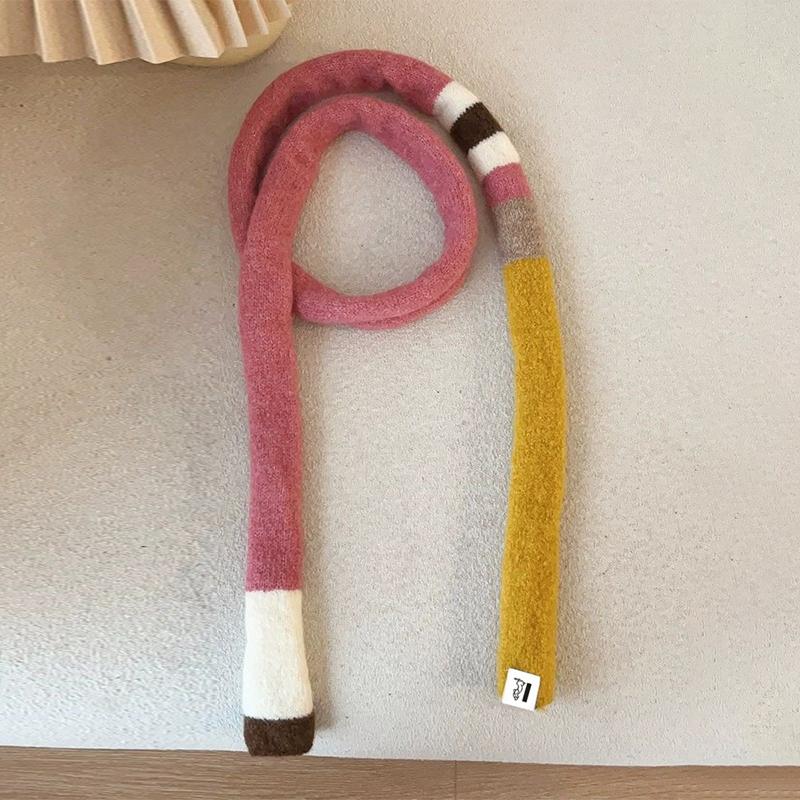 Gestreifter Farbpassender Retro Gestrickter Wollschal Schmaler Langer Schal für Damen Frühling