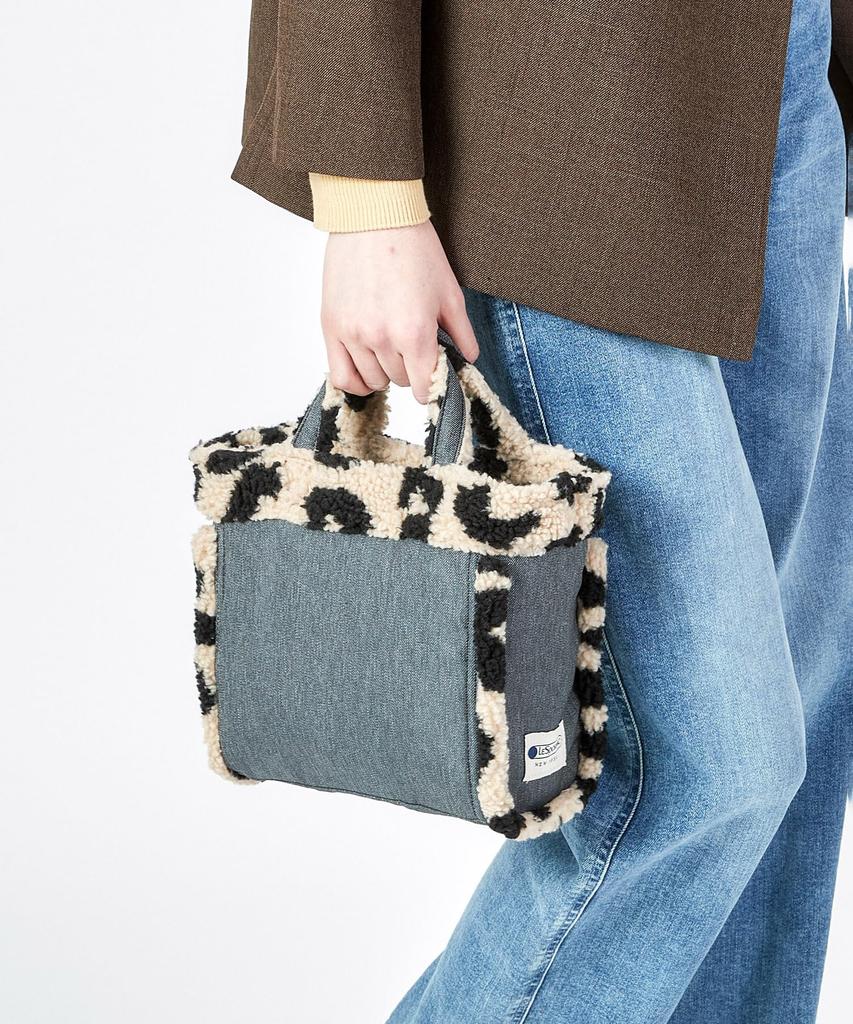 LeSportsac Small Two-Way Denim Tote (1559) in Black Denim and Leopard Sherpa