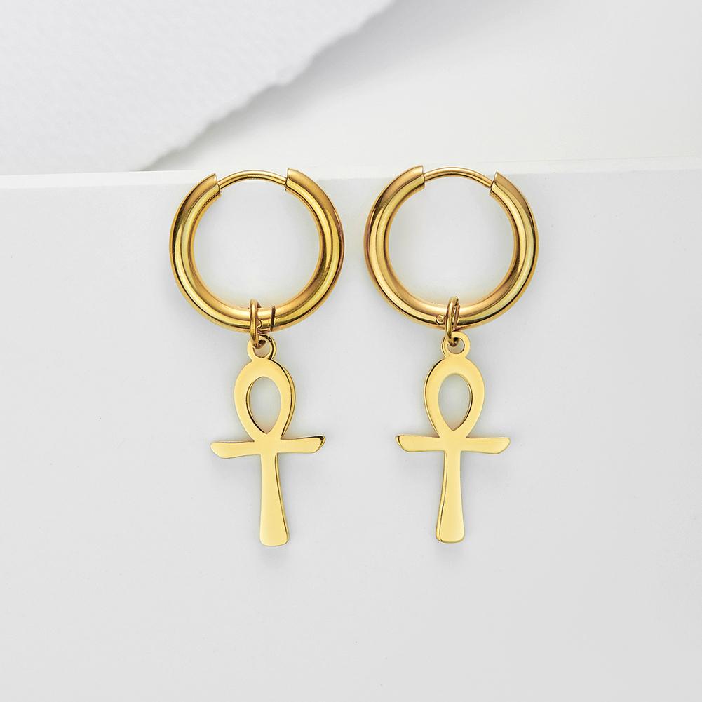 Lucktune Egypt Ankh Amulet Drop Earrings Stainless Steel Symbol of Life Crucifix Cross Dangle Earrings Women Birthday Jewelry