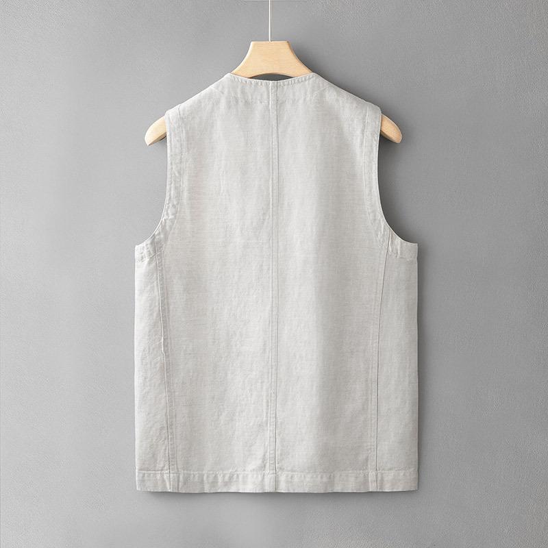 Men's Loose-Fit Japanese Style Linen-Cotton Vest - Trendy, Casual V-Neck Sleeveless Top In Plus Size