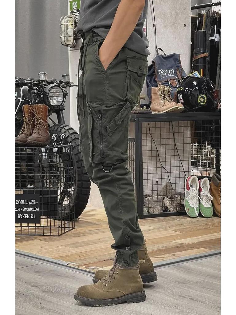 Men's Straight-Leg Tactical Work Pants - Spring/Autumn Casual Outdoor Cuffed Trousers