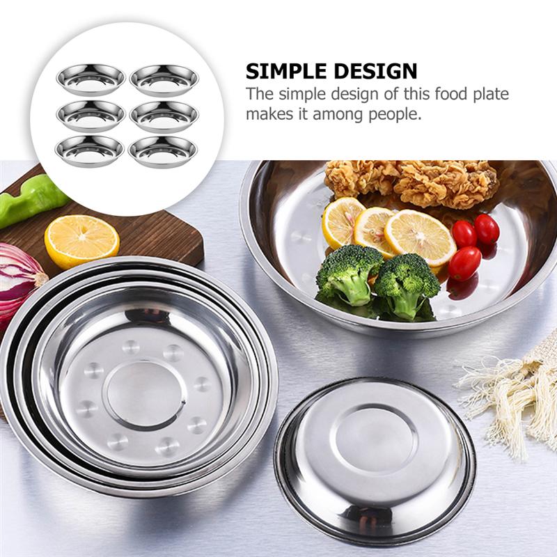 6Pcs Stainless Steel Food Round Pasta Bowlsss Round Dinner Round Pasta Bowlsss Fruit Trays Pasta Salad Snack Dessert Dishes