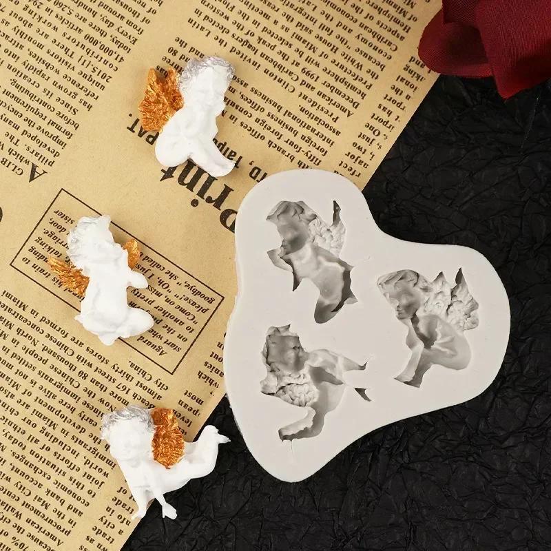 3-Loch Baby Engel Form Silikonform Kuchendekoration Süßigkeiten Schokolade Konfekt Keks Silikonwerkzeug Kerzenherstellung Kuchenform