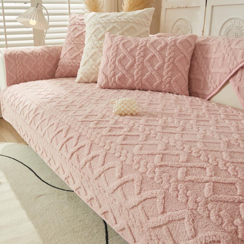 

Утолщенный плюшевый чехол для дивана, простой однотонный чехол для мебели, нескользящие чехлы для диванов, популярное жаккардовое полотенце для дивана, декор для гостиной 90x90cm розовый