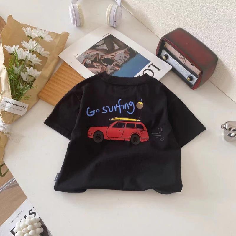 Summer Kids' Pure Cotton Cartoon T-shirt – Round Neck Short Sleeve for Toddlers and Young Children