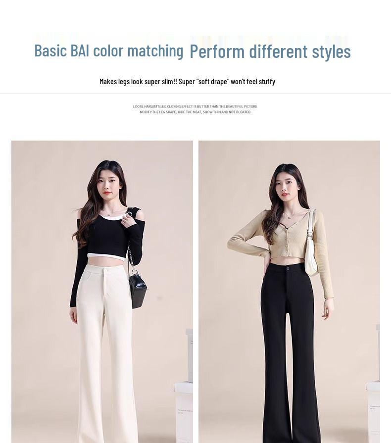 Women's Black High-Waisted Micro-Flare Suit Pants - Slimming, Body-Shaping, Petite Bell Bottoms for Spring & Autumn