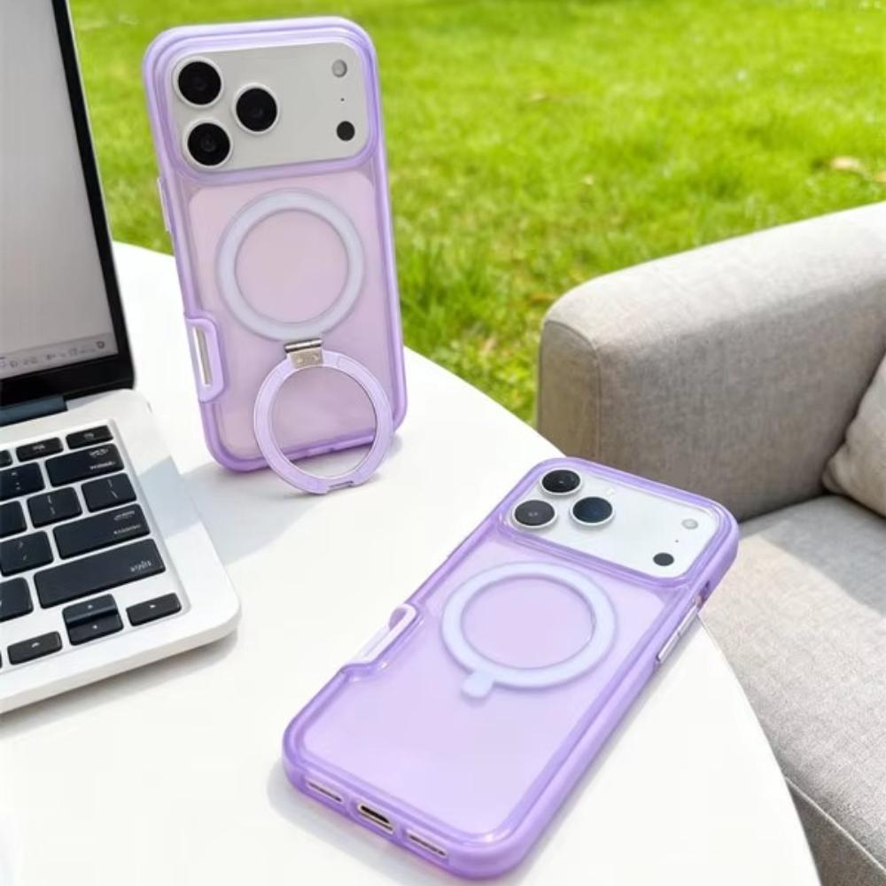 Luxury Magnetic Charging Matte Ott Anti-fall Case For iPhone Air 17 16 15 14 Plus Pro Max TPU+PC With Stand & Hand Strap Shell
