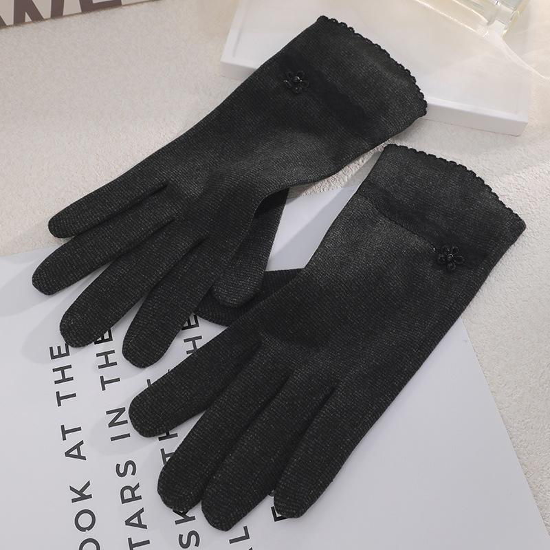 Warm Gloves Single Layer Women's Elegant Lace Houndstooth Outdoor Riding Cold Proof and Wind Proof Touch Screen Autumn and Winter Gloves
