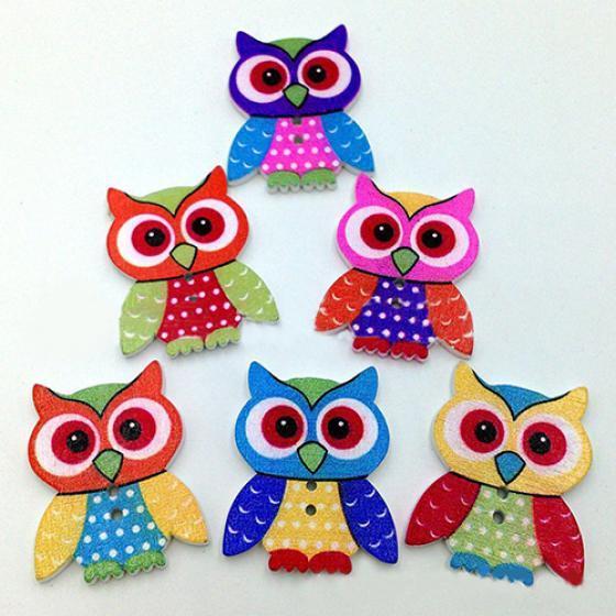 20Pcs 2 Holes Cartoon Owl Pattern Wooden Buttons For Sewing Sewing DIY Scrapbook