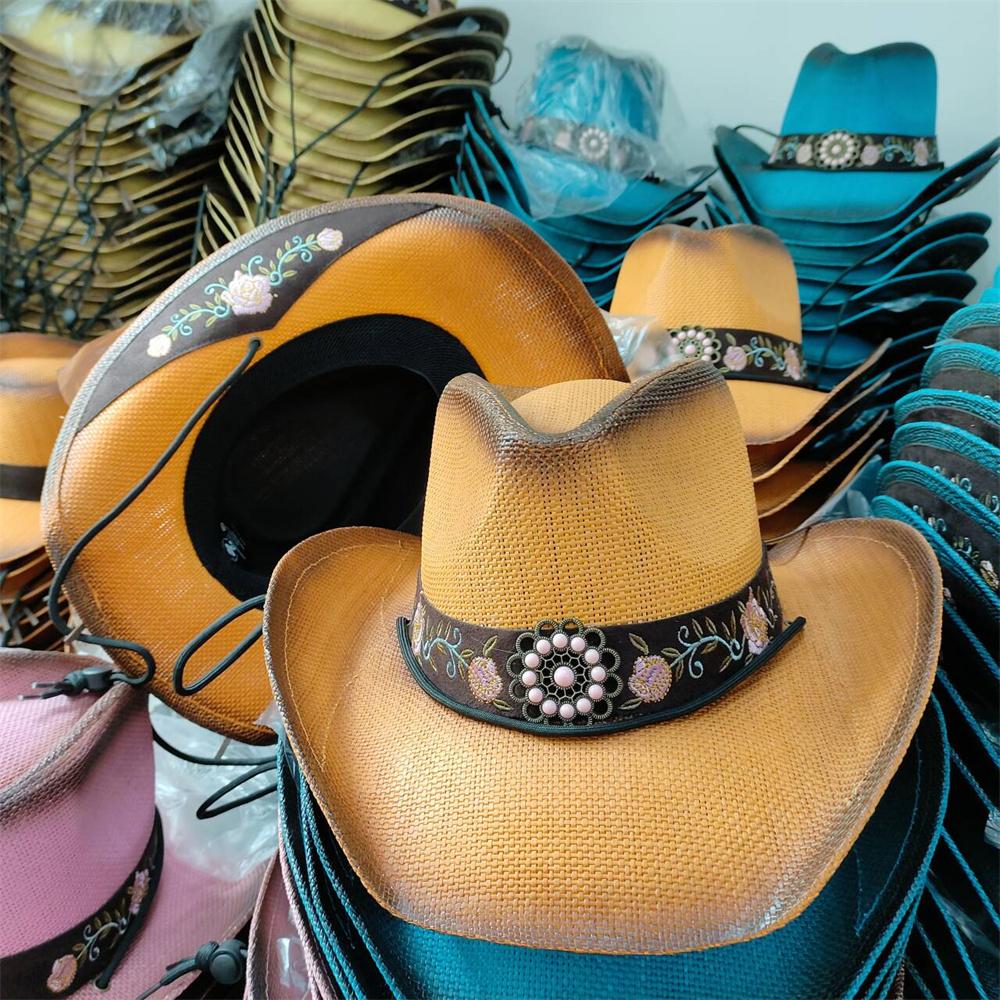 2024 Summer Straw Cowboy Hat Women's Fashion Cowgirl Straw Hat Pink Hat Men's Western Cowboy Hat Summer Travel Visor Hat