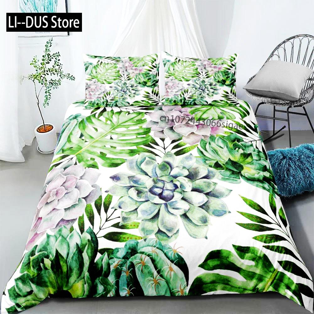 Pink Small Bonsai Style Bedding Set Digital Art Succulent 3D Duvet Cover Set King Queen Double Full Twin Single Size For Bedroom