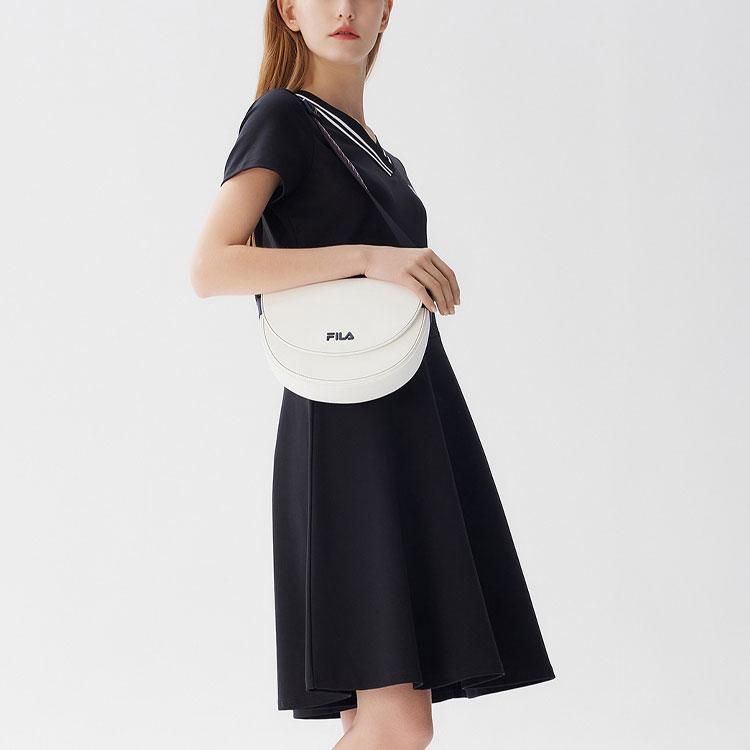 Fila Logo V-Neck Sporty Fashion A-Line Short Sleeve Dress Women Dresses Black F11W128305F-BK