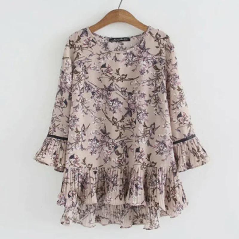 European & American Women's Floral Lantern Sleeve Chiffon Top, Summer 2025 Collection