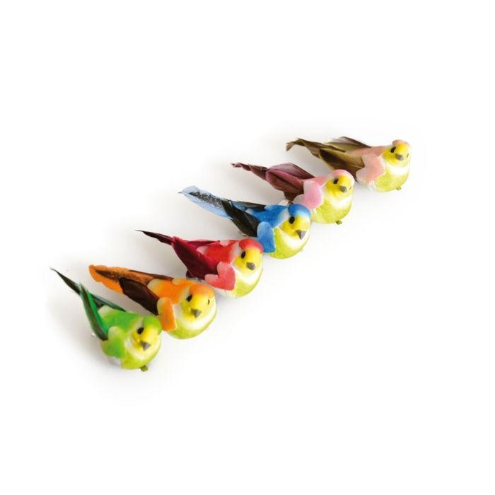6 OISEAUX COULEUR SUR PINCE - 5X2 CM