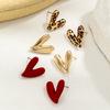 3 Pairs of Personalized and Versatile Leopard Print Heart-shaped Women's Earrings Set, Red Spray Painted Earrings