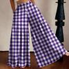 Women's High Waist Wide Leg Pants Loose Fit Lightweight Plaid Print Casual Trousers with Elastic Waistband Comfortable Fit