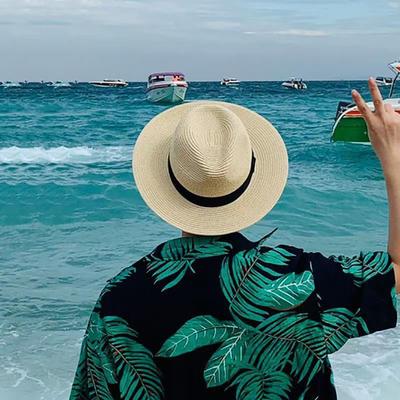 Słomkowy Kapelusz Letni Męski Damski Szerokie Rondo Plażowy Ochrona UV Fedora Kapelusz Przeciwsłoneczny