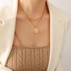 Style Personalized Portrait Round Brand Pendant Three Layers Stacked Necklace Female, Titanium Steel Plated 18K Real Gold Sweater Chain