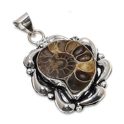 Pierre Gemme Fossile d'Ammonite Naturelle Argent Sterling 925 Pendentif Cadeau 1.89" o6U73