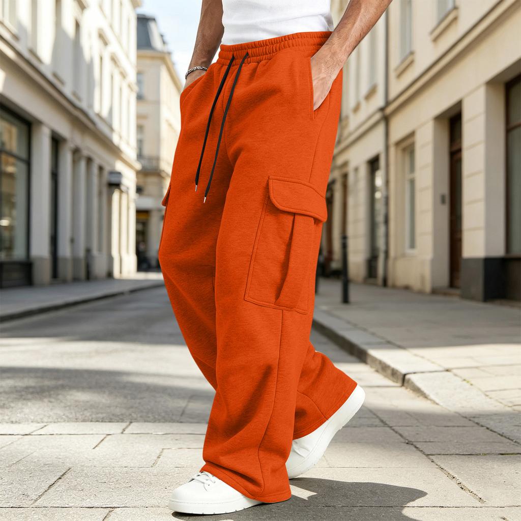 Pantaloni da Jogging Cargo da Uomo Vestibilità Larga Gamba Dritta con Elastico in Vita, Pantaloni Sportivi Casual