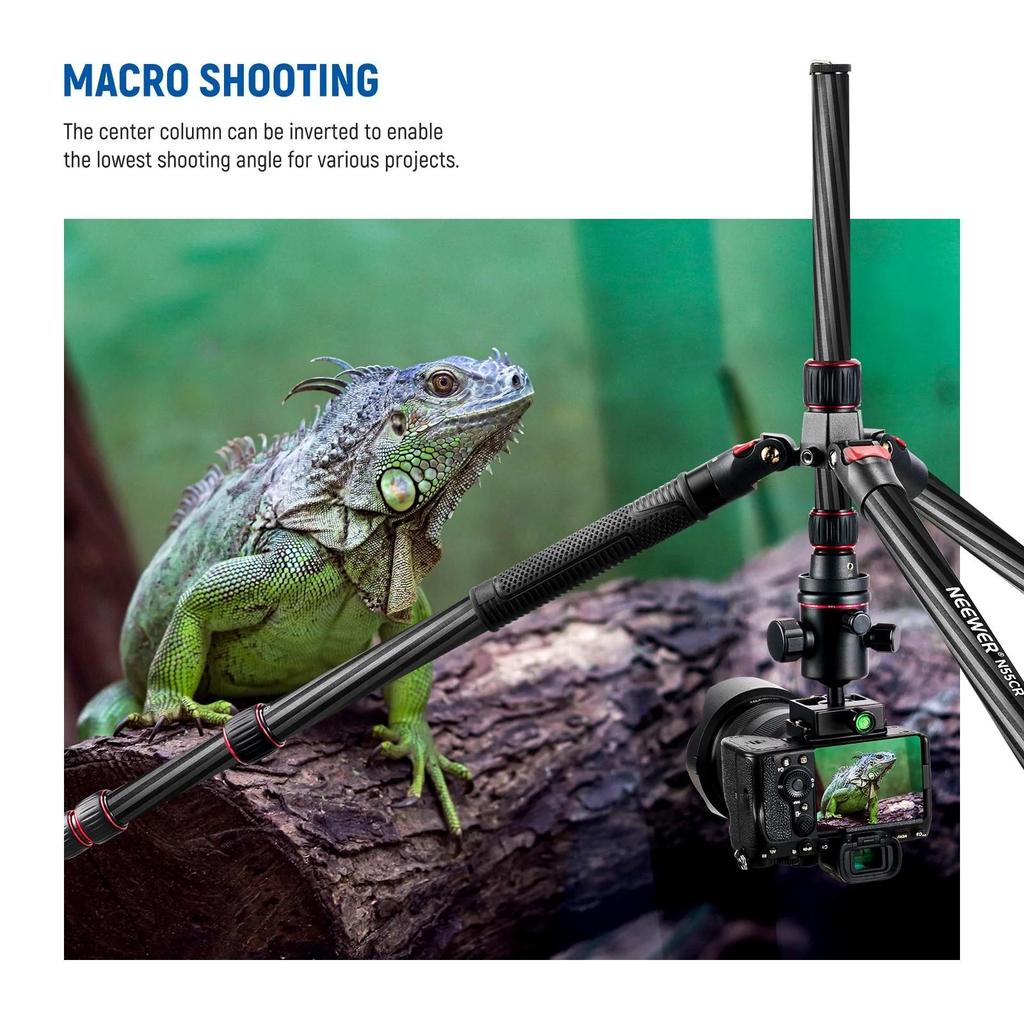 NEEWER N55CR - 205 Cm Carbon Fiber Travel Tripod, New Camera Tripod with 2-Section Center Column, 360° Panoramic Ball Head