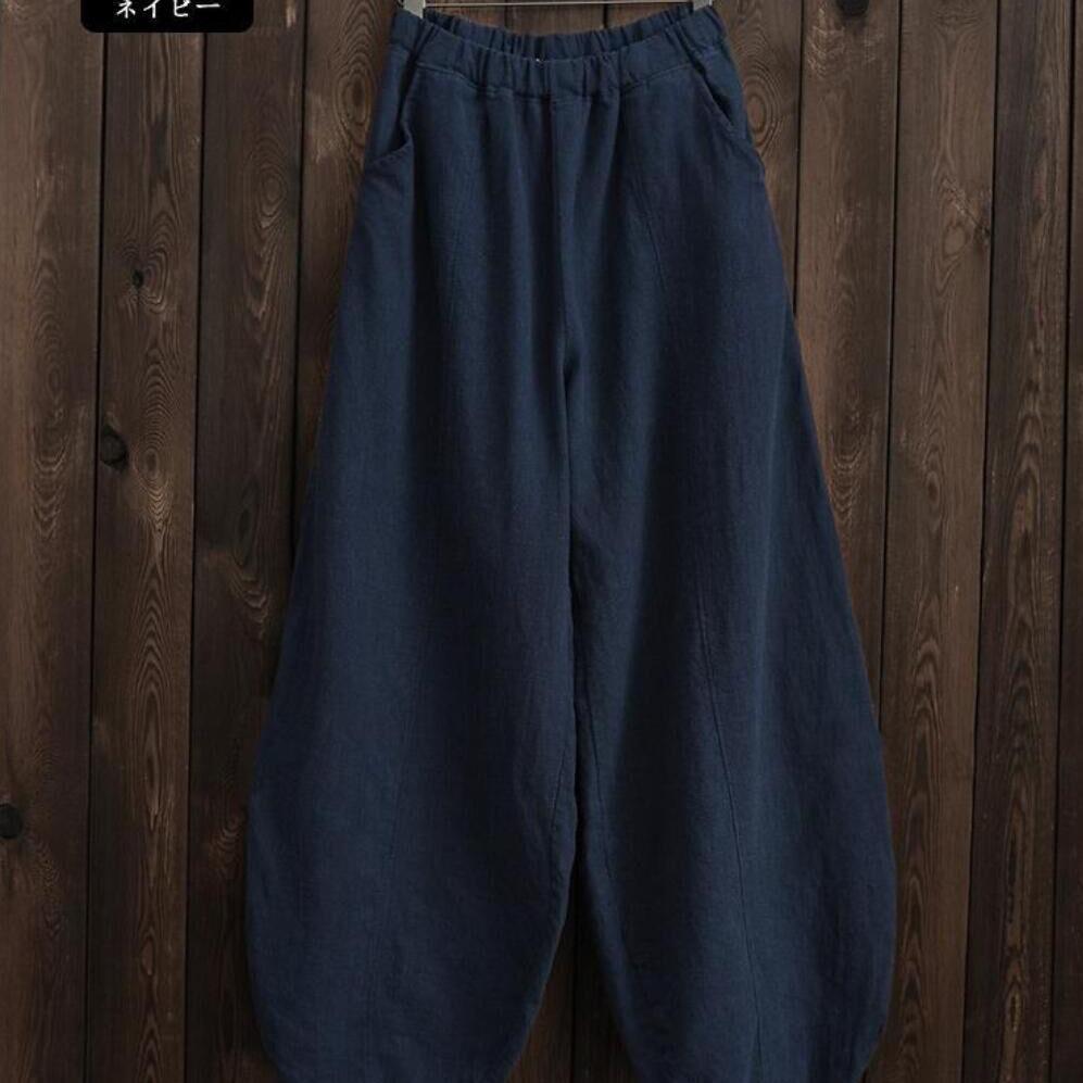 Letní bavlněné a lněné kvetoucí kalhoty na meditaci s elastickým pasem ve velkých velikostech, volné kalhoty, dámské ležérní kalhoty