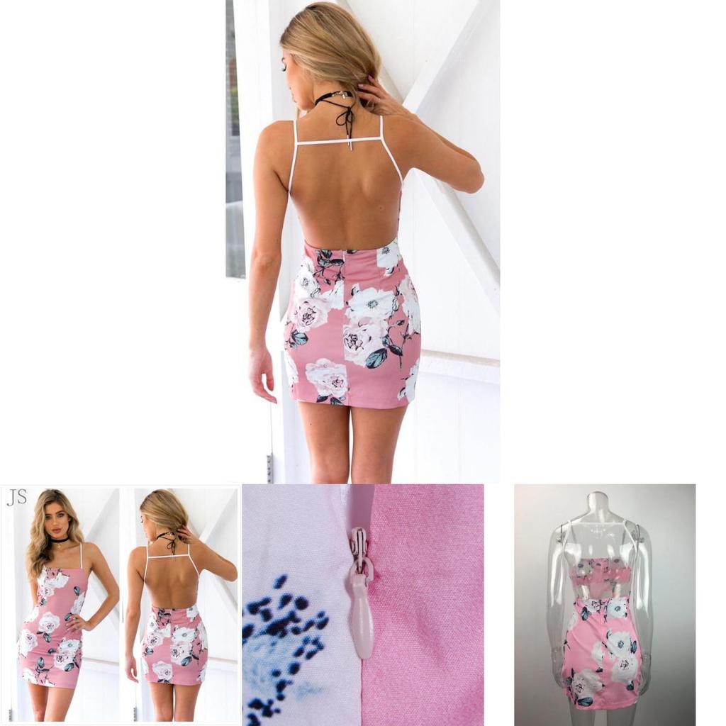 Elegant Women Sleeveless Floral Print Backless Dress For Summer Evening Parties