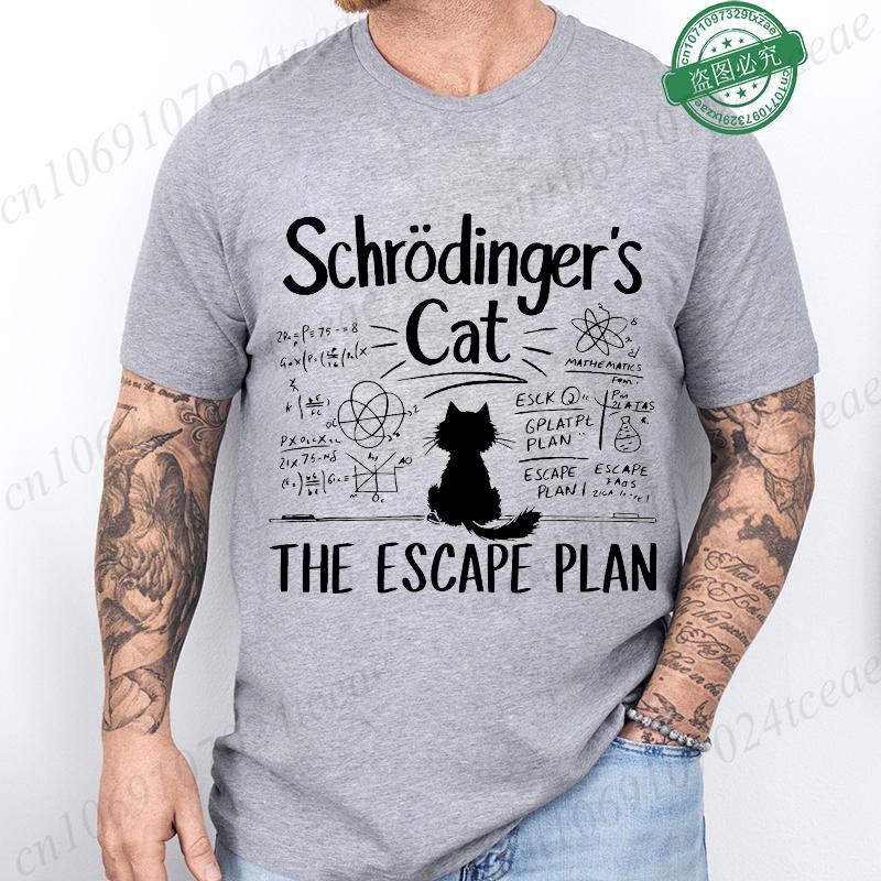 Men's Summer Casual Shirt Funny Cat Escape Plan Science Design T-Shirt Men's Physics Science Nerd Geek Short Sleeve T-Shirt Tops