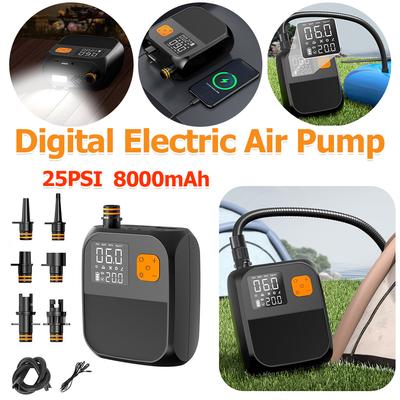 Cyfrowa Elektryczna Pompa Powietrza 25PSI Wieloma Dyszami Inflator Opon Samochodowych Pompa do Pontonów Mini Kompresor Powietrza Awaryjny Power Bank