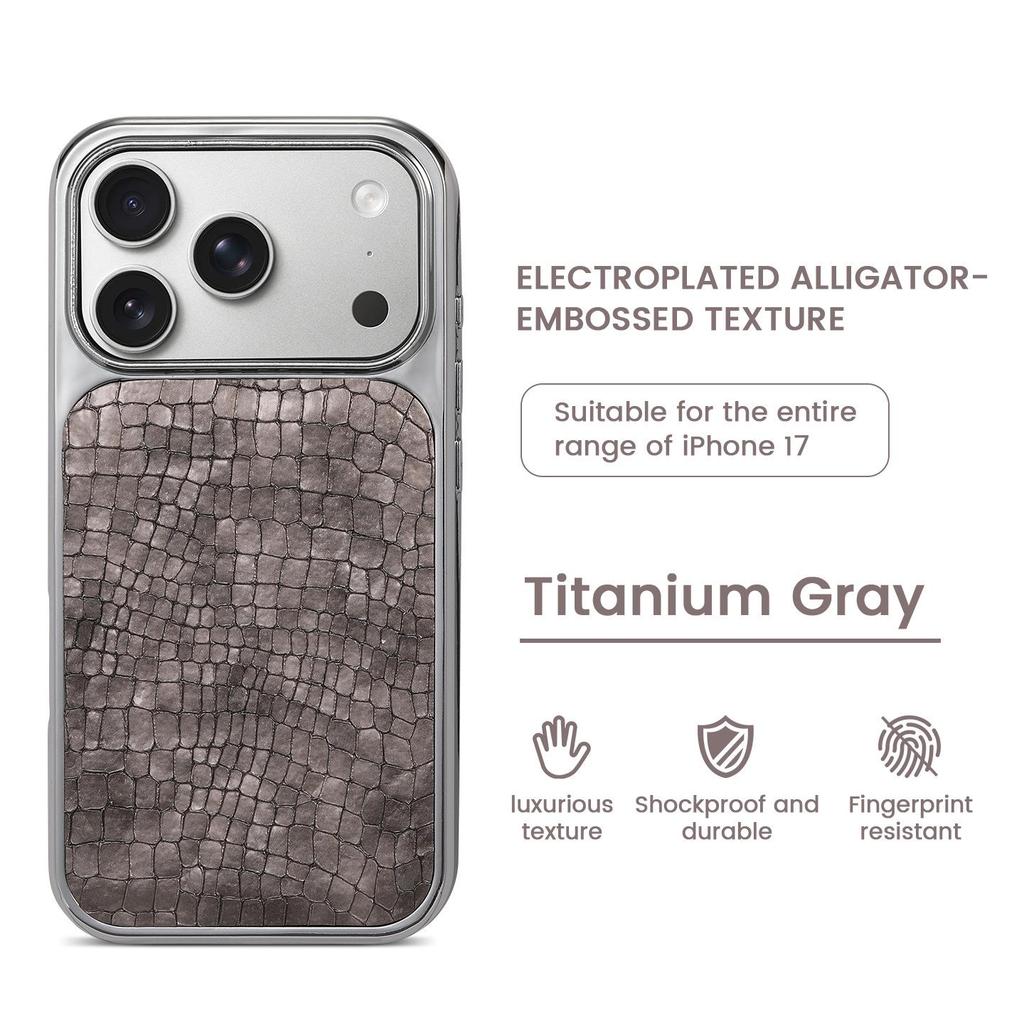 Crocodile Pattern Electroplated Phone Case for iPhone 15/14/13/12 Pro Max with Large Hole Design