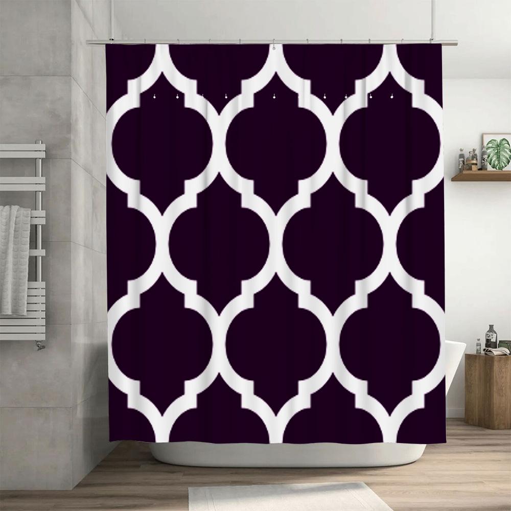 Purple White Moroccan Bath Shower Curtain With 3 Rings For Rod Holders Modern Home Decor Bathroom Liner (290X180Cm)