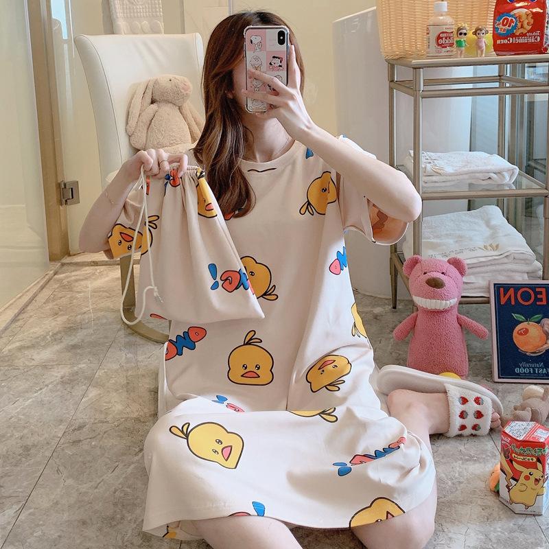 Girls' Summer, Spring and Autumn Short-sleeved Home Wear with Cute Cartoon Designs and Loose Style Pajamas and Nightgowns